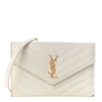 Saint Laurent Grain De Poudre Matelasse Chevron Monogram Envelope Chain Wallet Porcellana 1 of 14