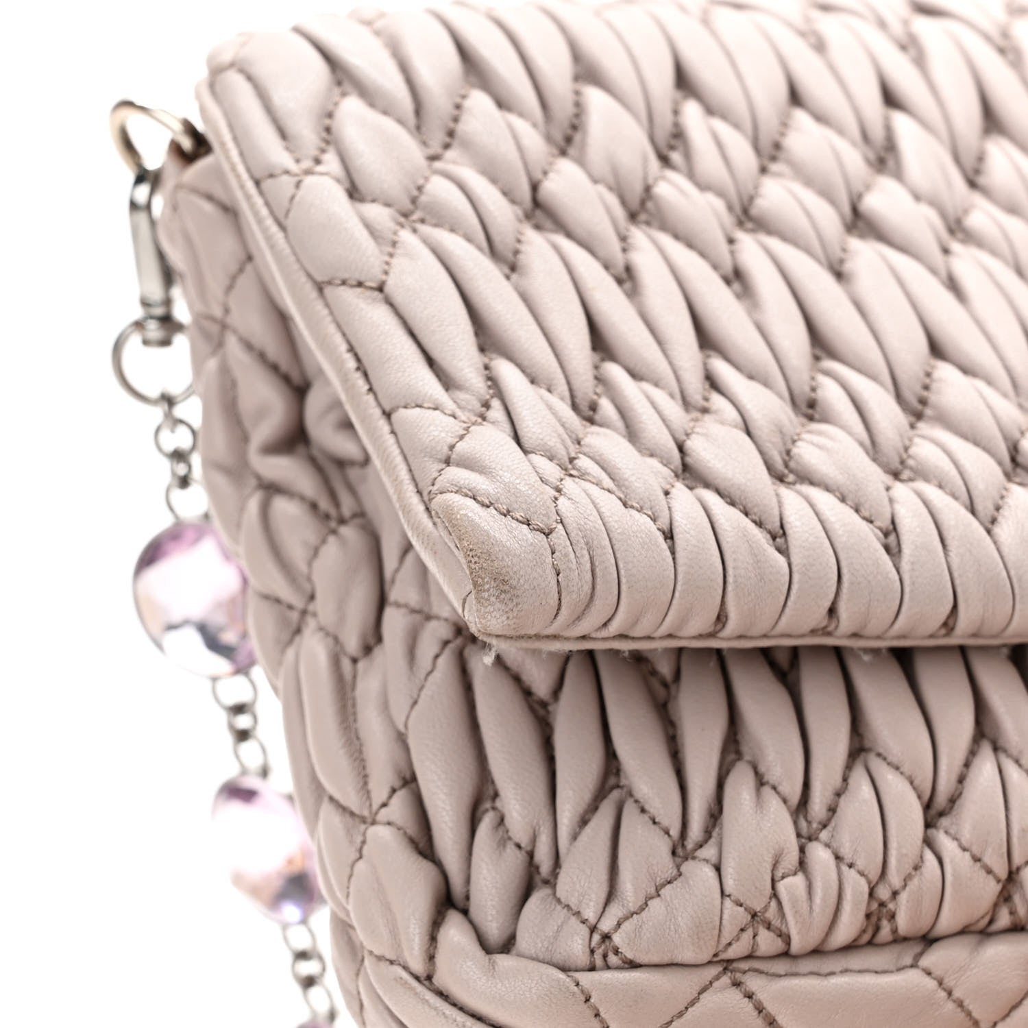 Miu Miu Nappa Matelasse Crystal Flap Clutch Pomice 14 of 17