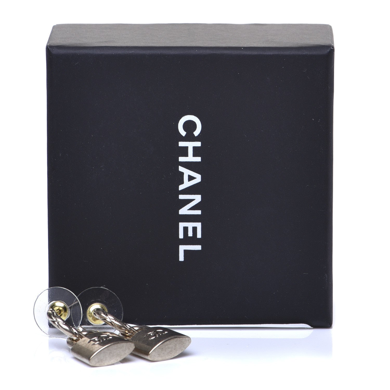 Chanel Metal Lock Drop Earrings Light Gold 6 of 6