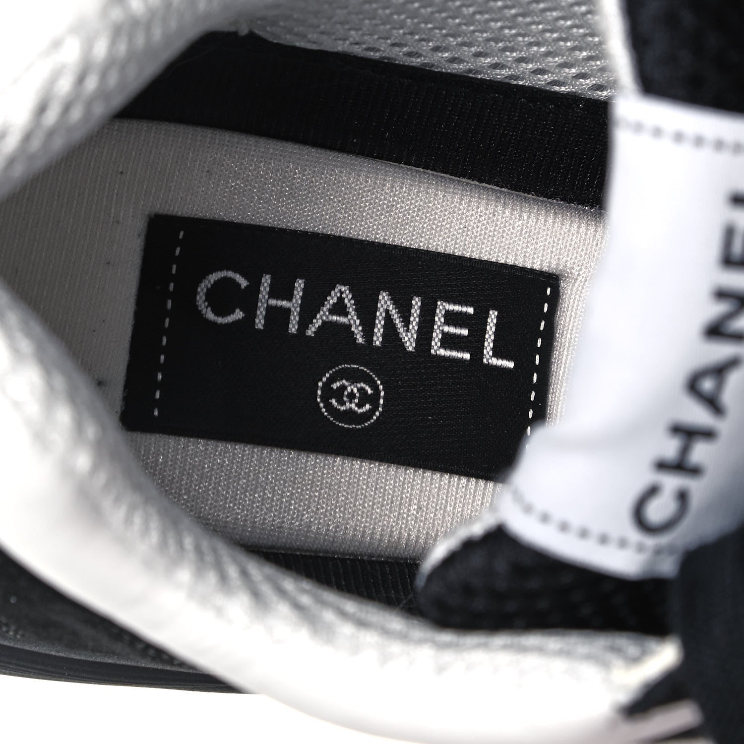 Chanel Mesh Suede Grained Calfskin Womens CC Sneakers 39.5 Black White 6 of 7