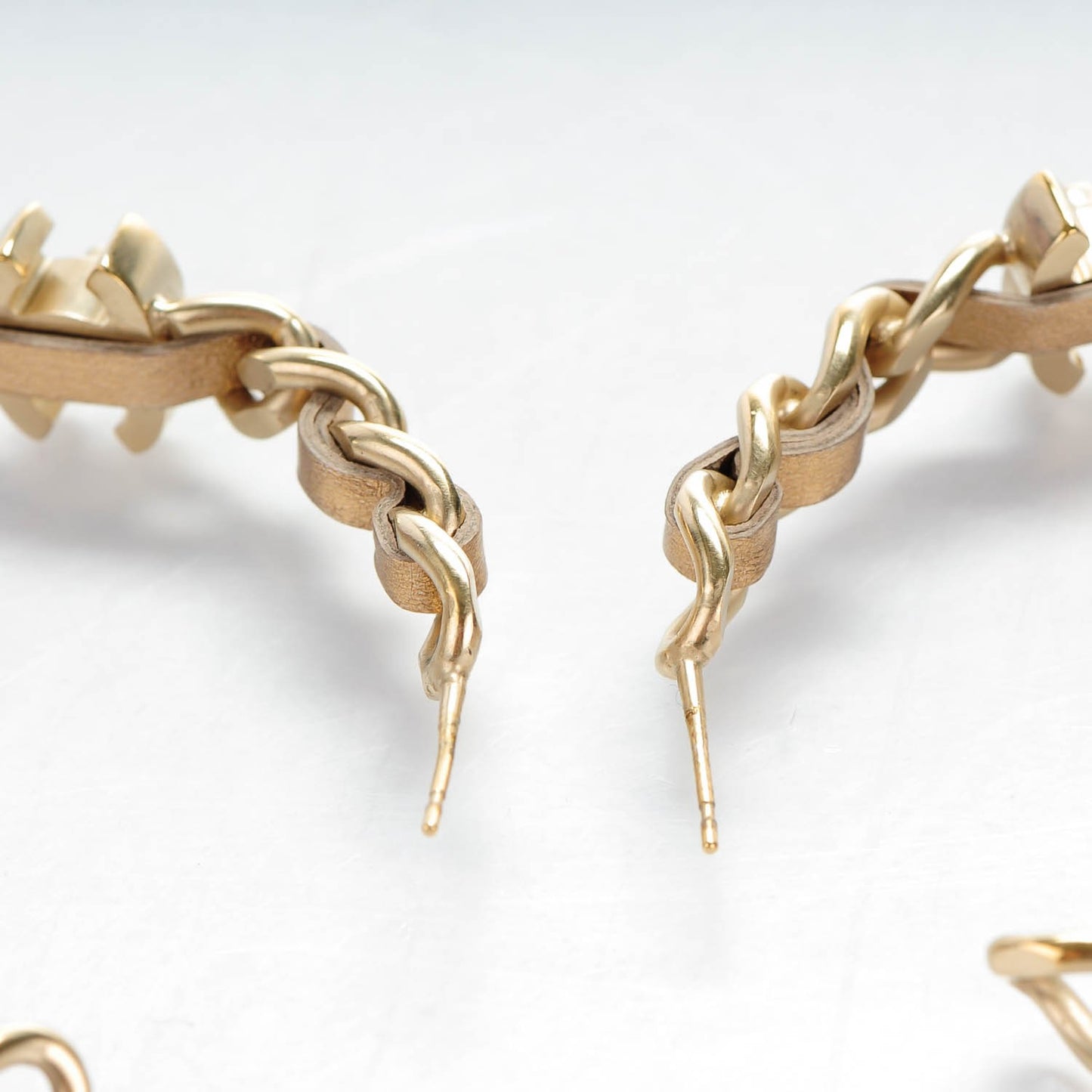 Metal Lambskin CC Turnlock Chain Hoop Earrings Matte Gold