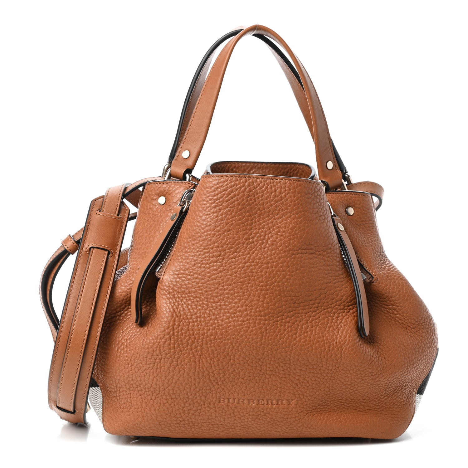 Burberry Grainy Calfskin House Check Small Maidstone Saddle Brown 1 of 9