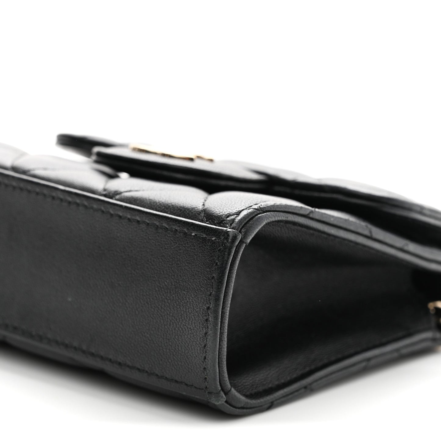 Lambskin Quilted Top Handle Flap Clutch With Chain Black
