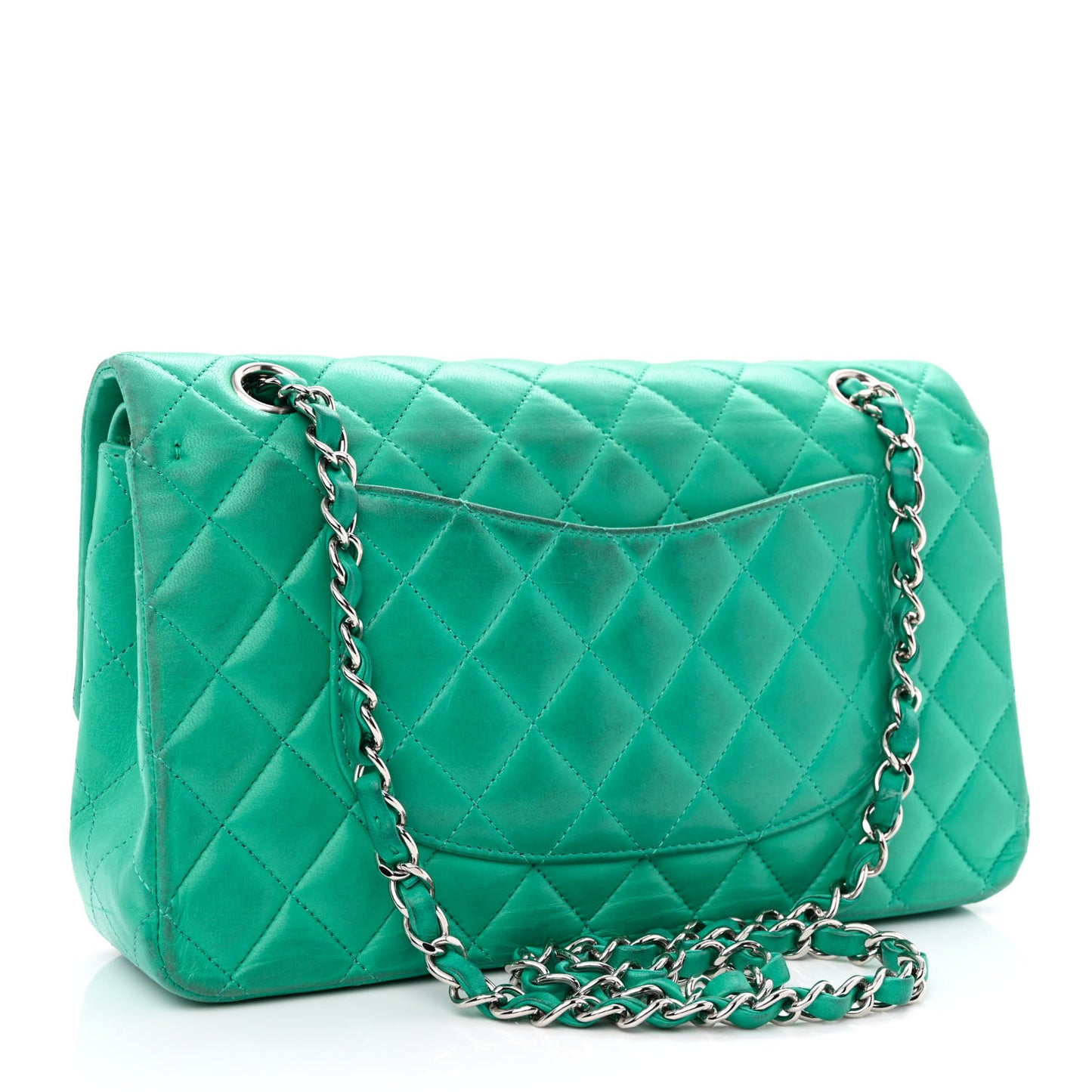 Lambskin Quilted Medium Double Flap Green