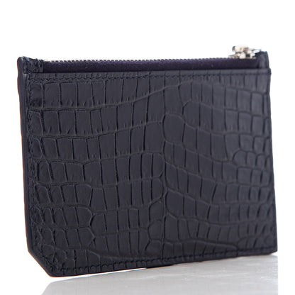 Saint Laurent Calfskin Crocodile Embossed 5 Fragments Zip Pouch Card Holder Blue Marine 3 of 8