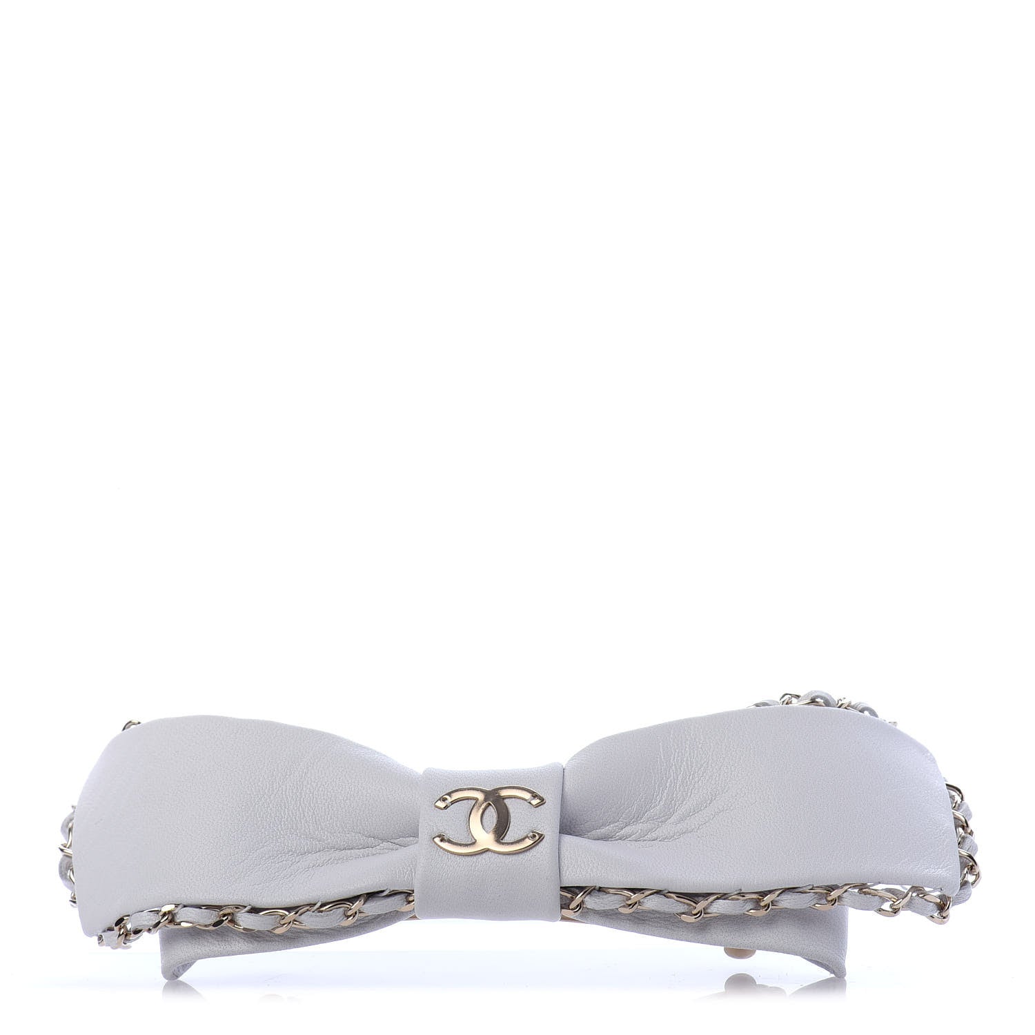 Chanel Lambskin Bow Chain CC Hair Clip White 1 of 3