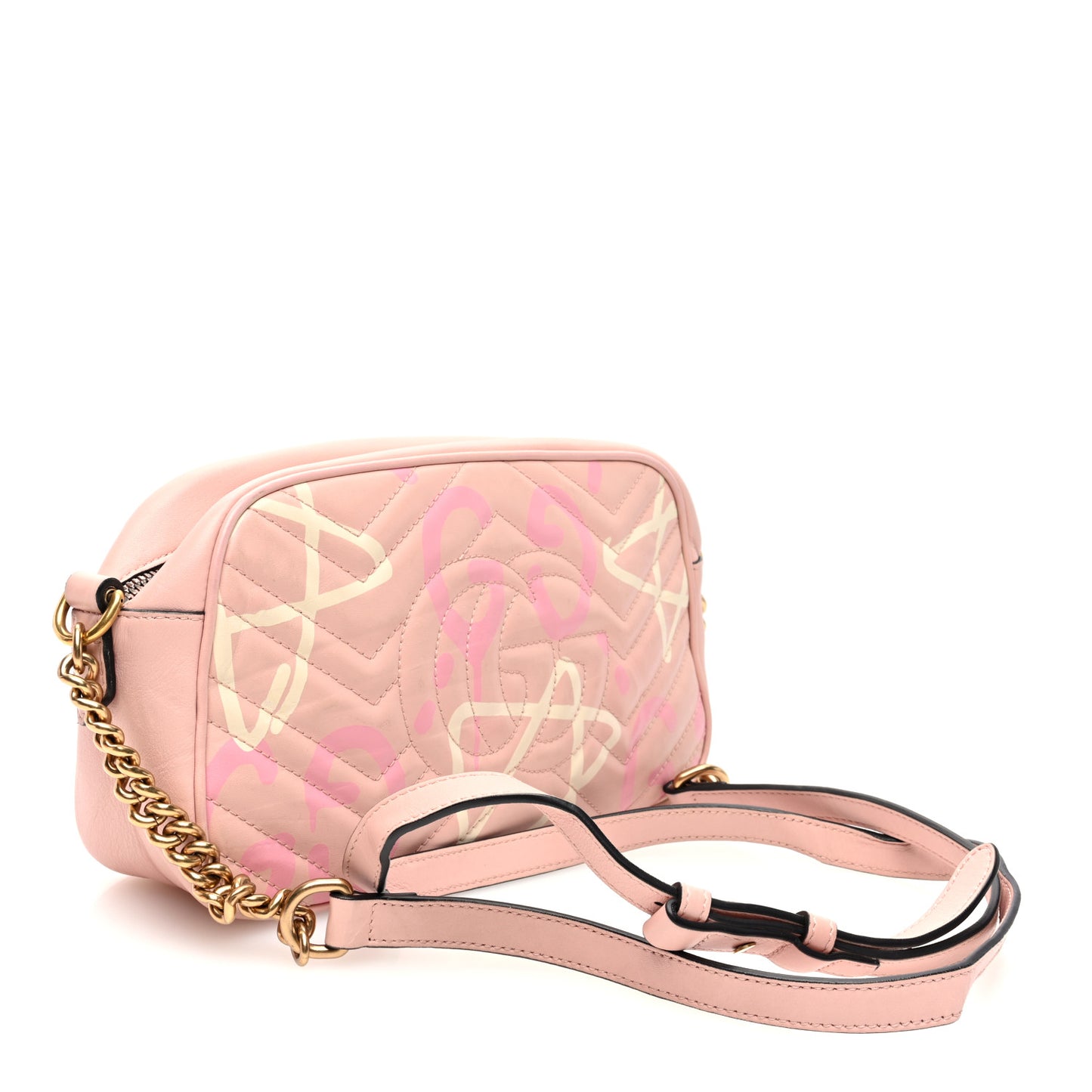 Calfskin Matelasse GucciGhost Small GG Marmont Chain Shoulder Bag Perfect Pink Rosa Ivory