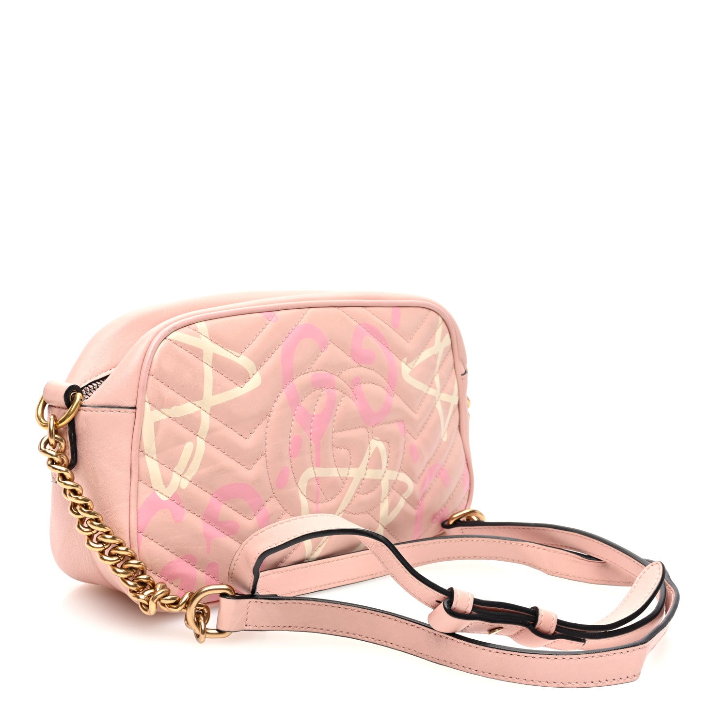 Gucci Calfskin Matelasse GucciGhost Small GG Marmont Chain Shoulder Bag Perfect Pink Rosa Ivory 3 of 10