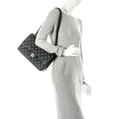 Chanel Crumpled Calfskin Quilted Jumbo Double Flap So Black 2 of 8