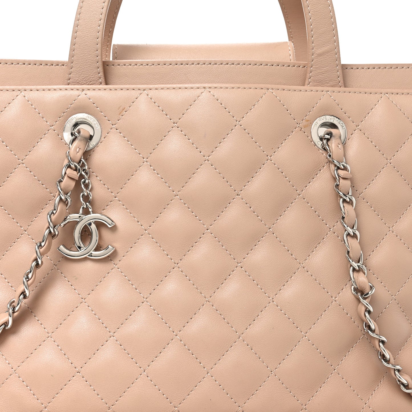 Calfskin Quilted Large Shopping Tote Light Pink