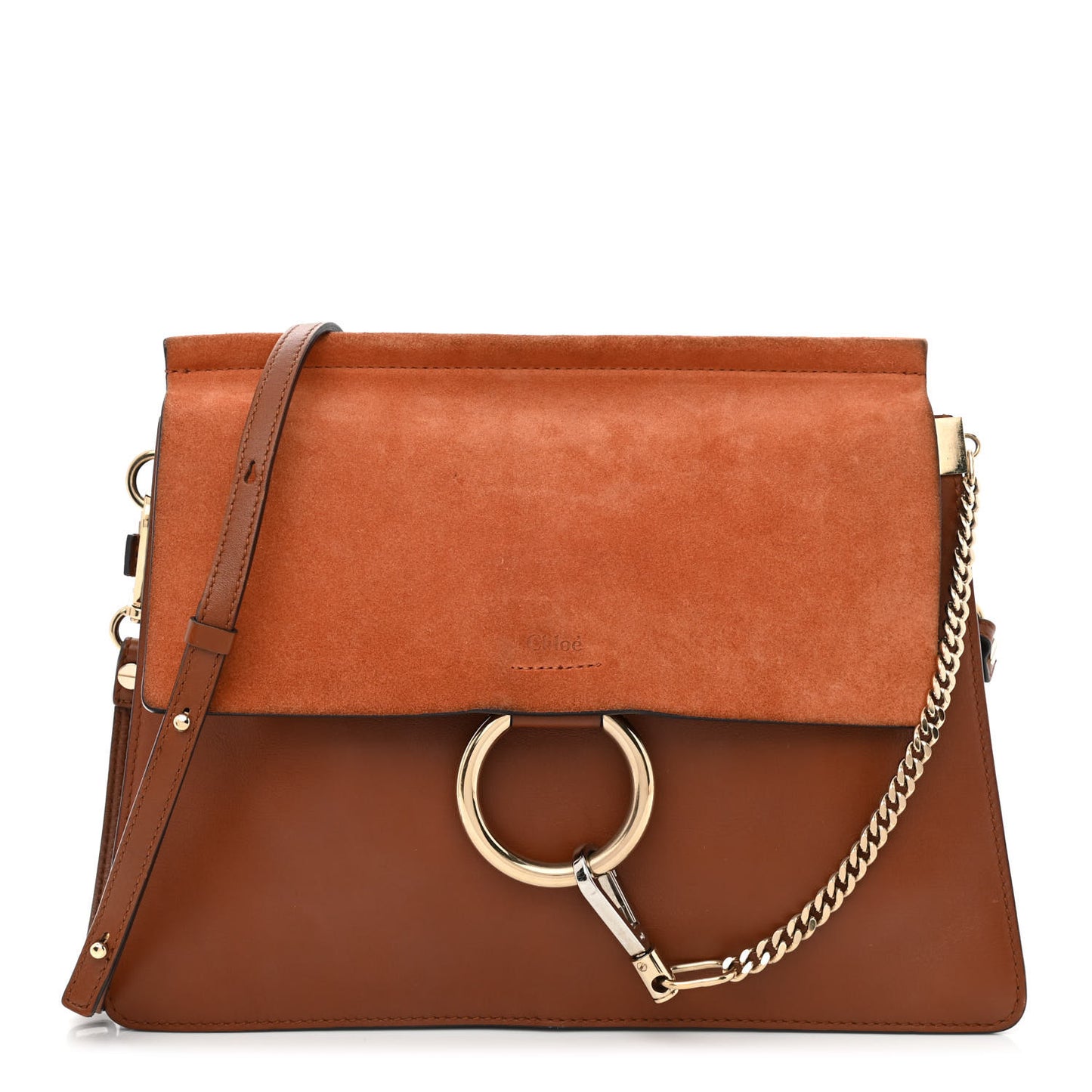 Suede Calfskin Medium Faye Shoulder Bag Tobacco