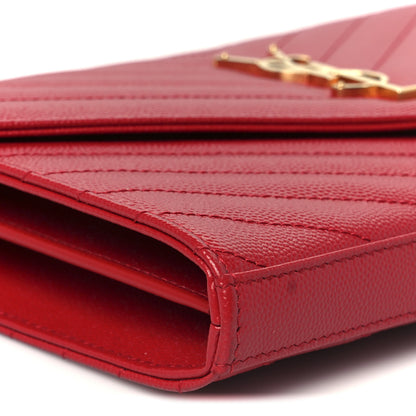Saint Laurent Grain De Poudre Matelasse Chevron Monogram Chain Wallet Rouge Eros 8 of 10