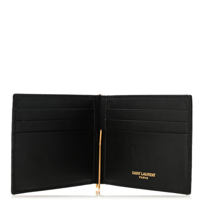 Saint Laurent Calfskin Crocodile Embossed Tiny Monogram Bill Clip Wallet Black 5 of 7