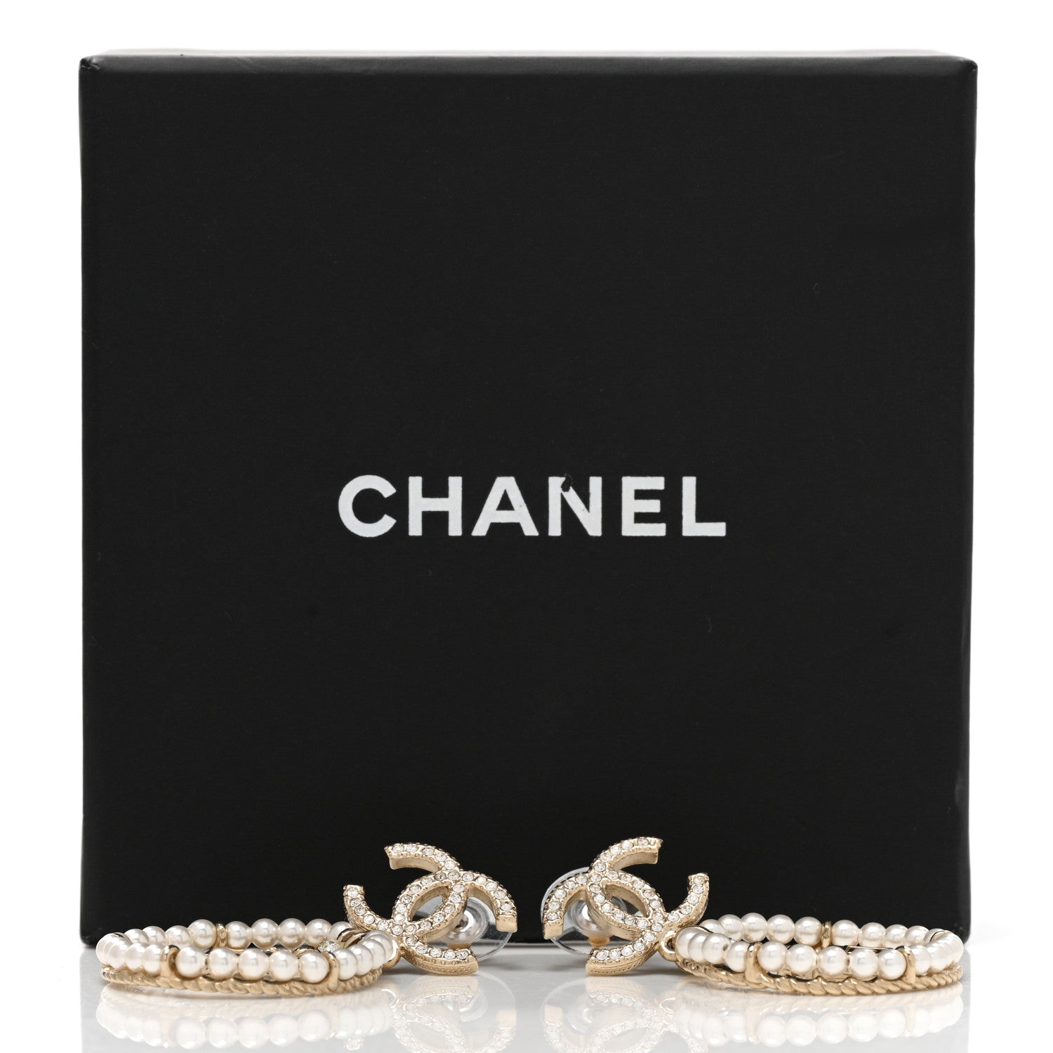 Chanel Crystal Pearl Chanel Charms CC Drop Earrings Gold 5 of 5