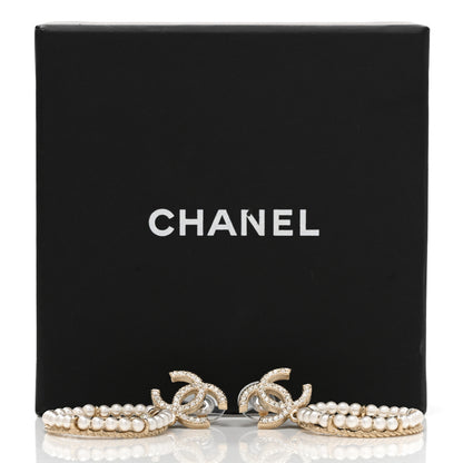 Chanel Crystal Pearl Chanel Charms CC Drop Earrings Gold 5 of 5