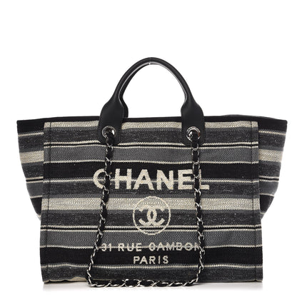 Chanel Striped Canvas Medium Deauville Tote Black 1 of 9