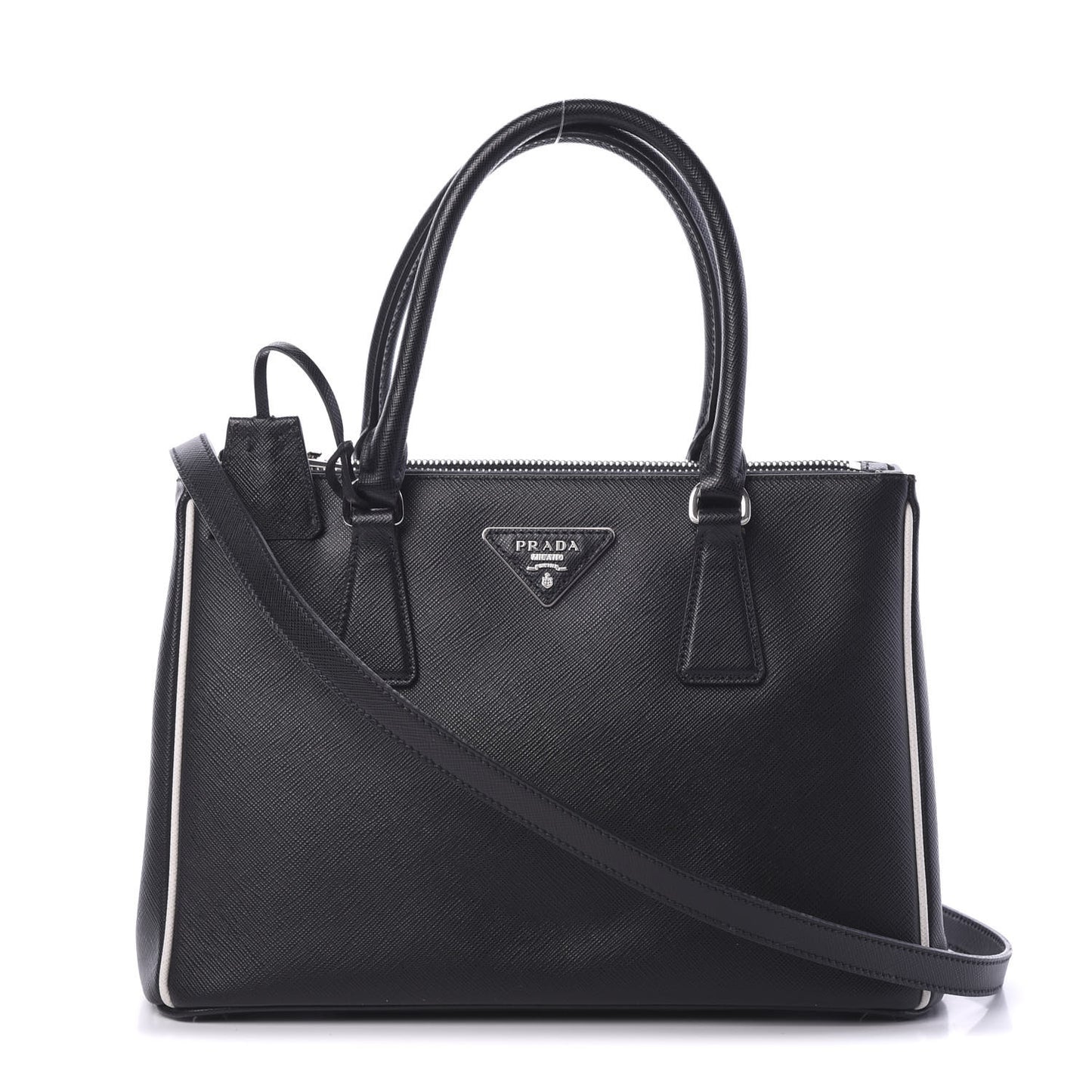 Saffiano Small Galleria Double Zip Tote Black Talco