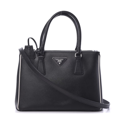 Prada Saffiano Small Galleria Double Zip Tote Black Talco 1 of 13