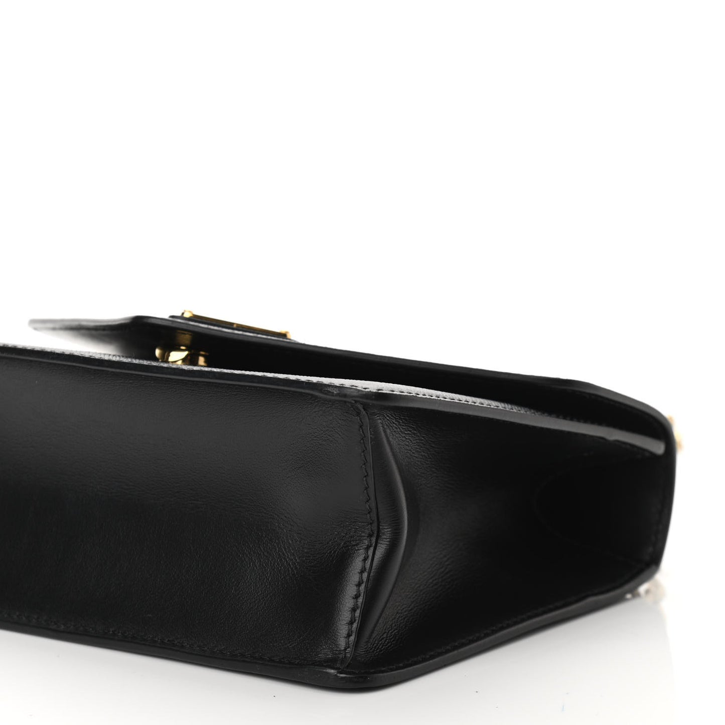 Saffiano Soft Calfskin Metal Triangle Logo Envelope Chain Shoulder Bag Black