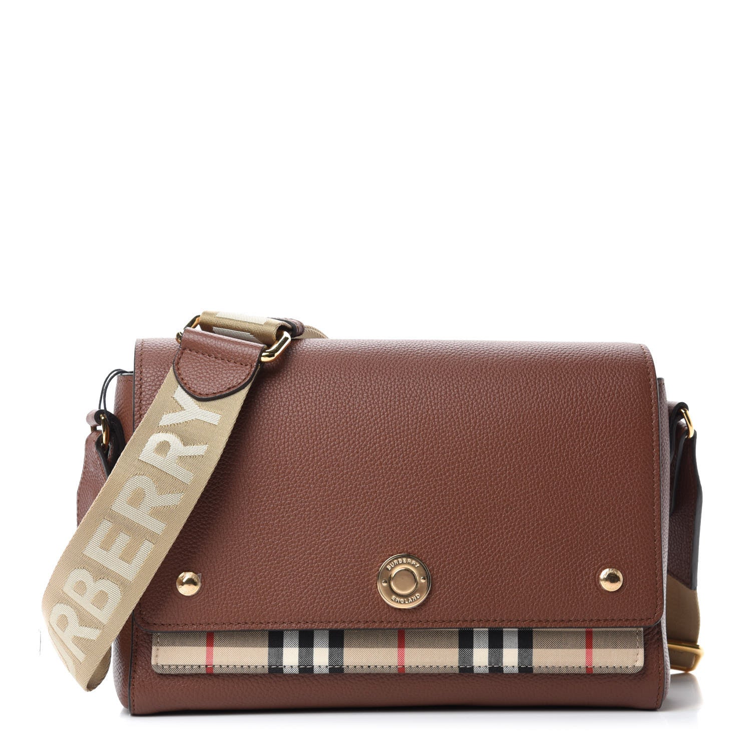 Burberry Calfskin Vintage Check Note Crossbody Bag Tan 1 of 9