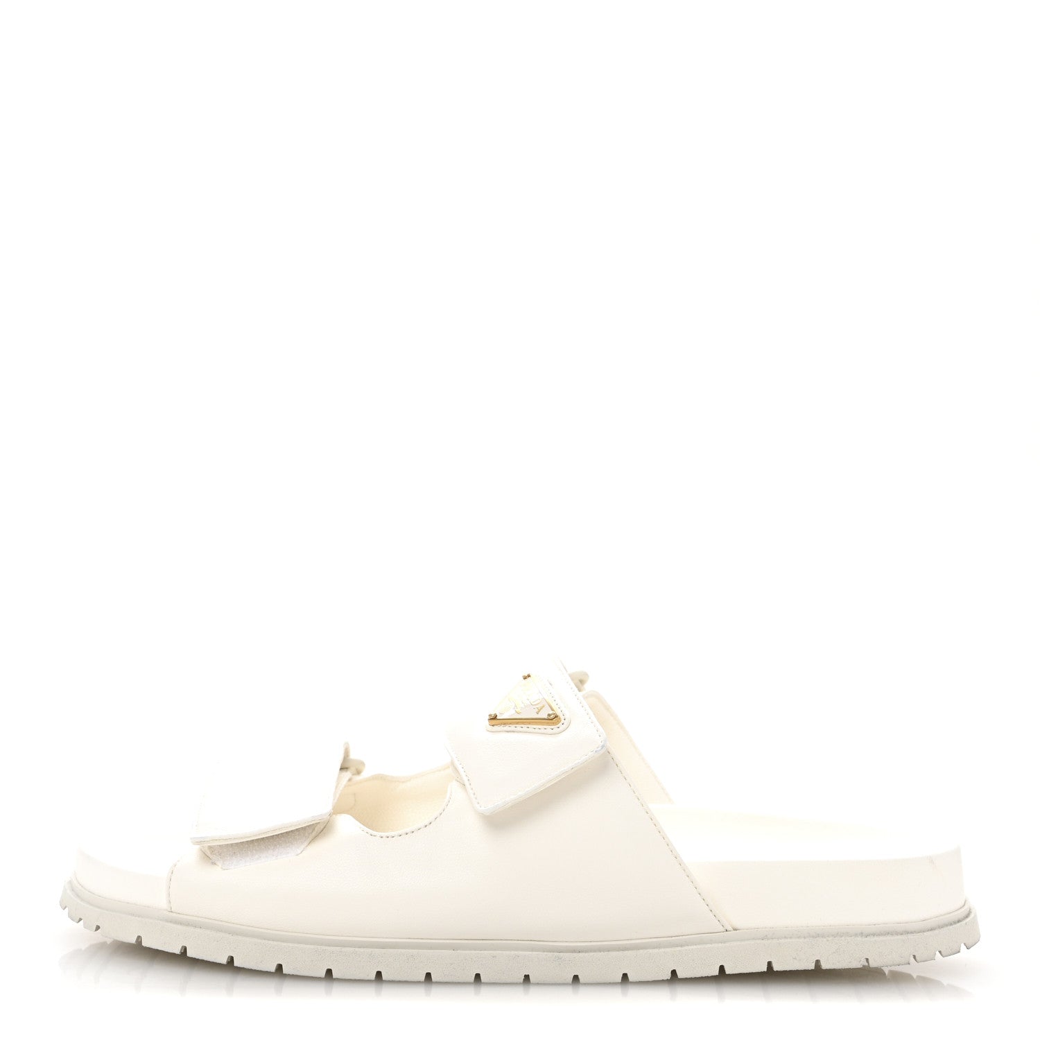 Prada Nappa Logo Velcro Strap Slide Sandals 38 Ivory 1 of 8