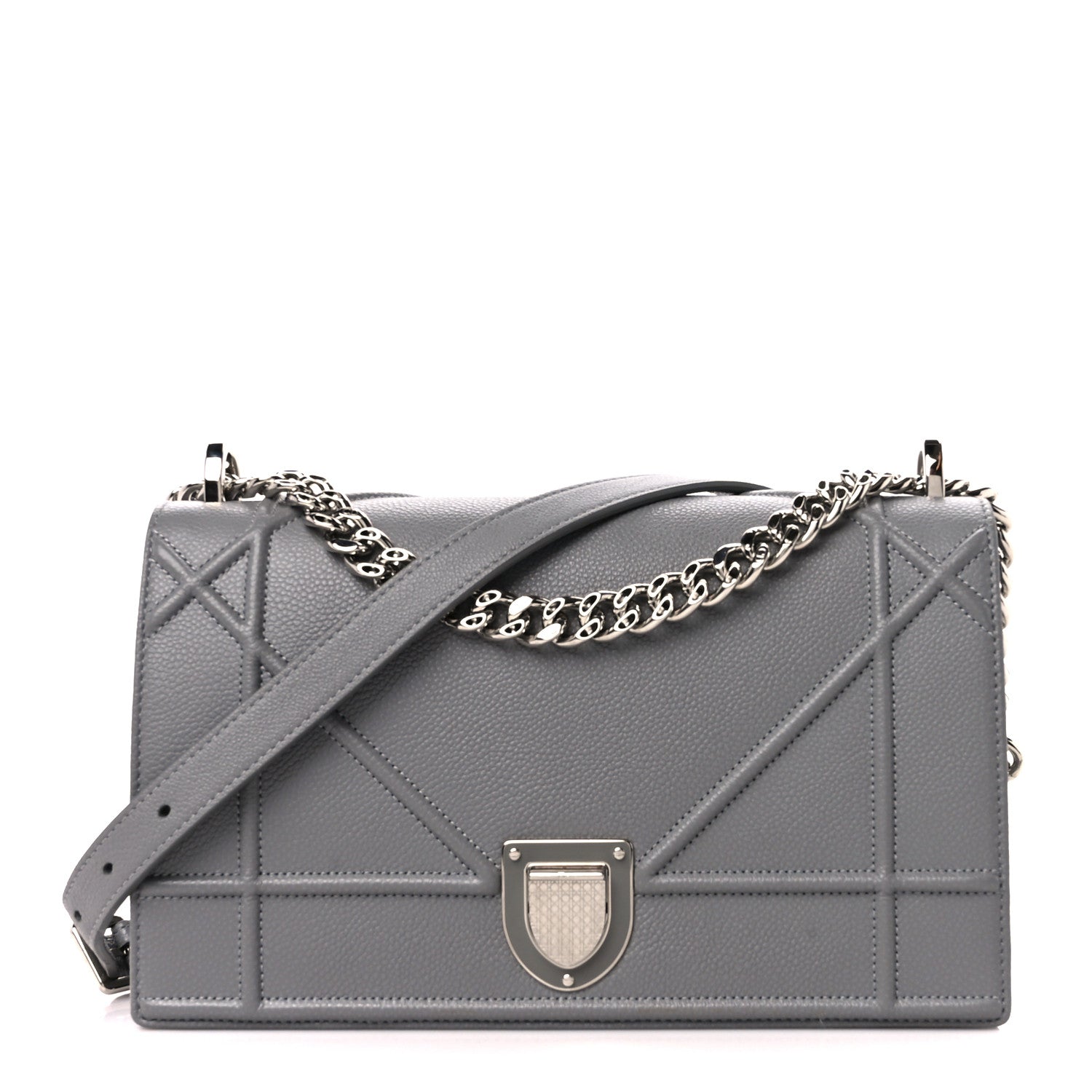 Christian Dior Grained Calfskin Medium Diorama Flap Bag Gris 1 of 10