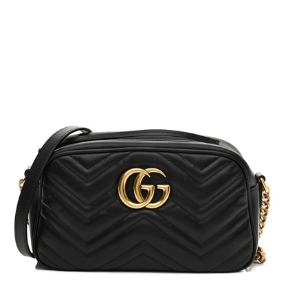 Gucci Calfskin Matelasse Small GG Marmont Chain Shoulder Bag Black 1 of 11