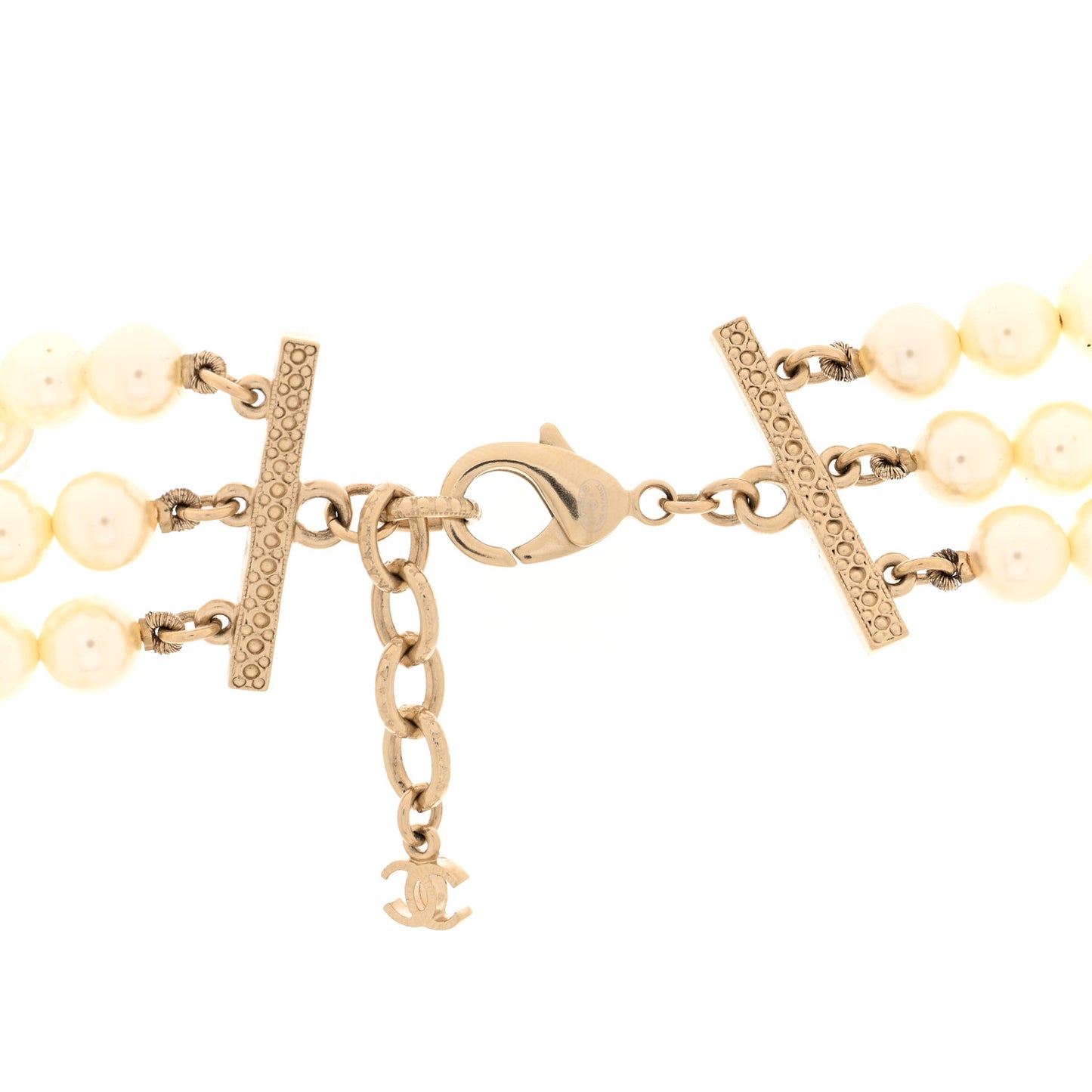 Graduated Pearl Studded CC Multi Strand Long Necklace Gold
