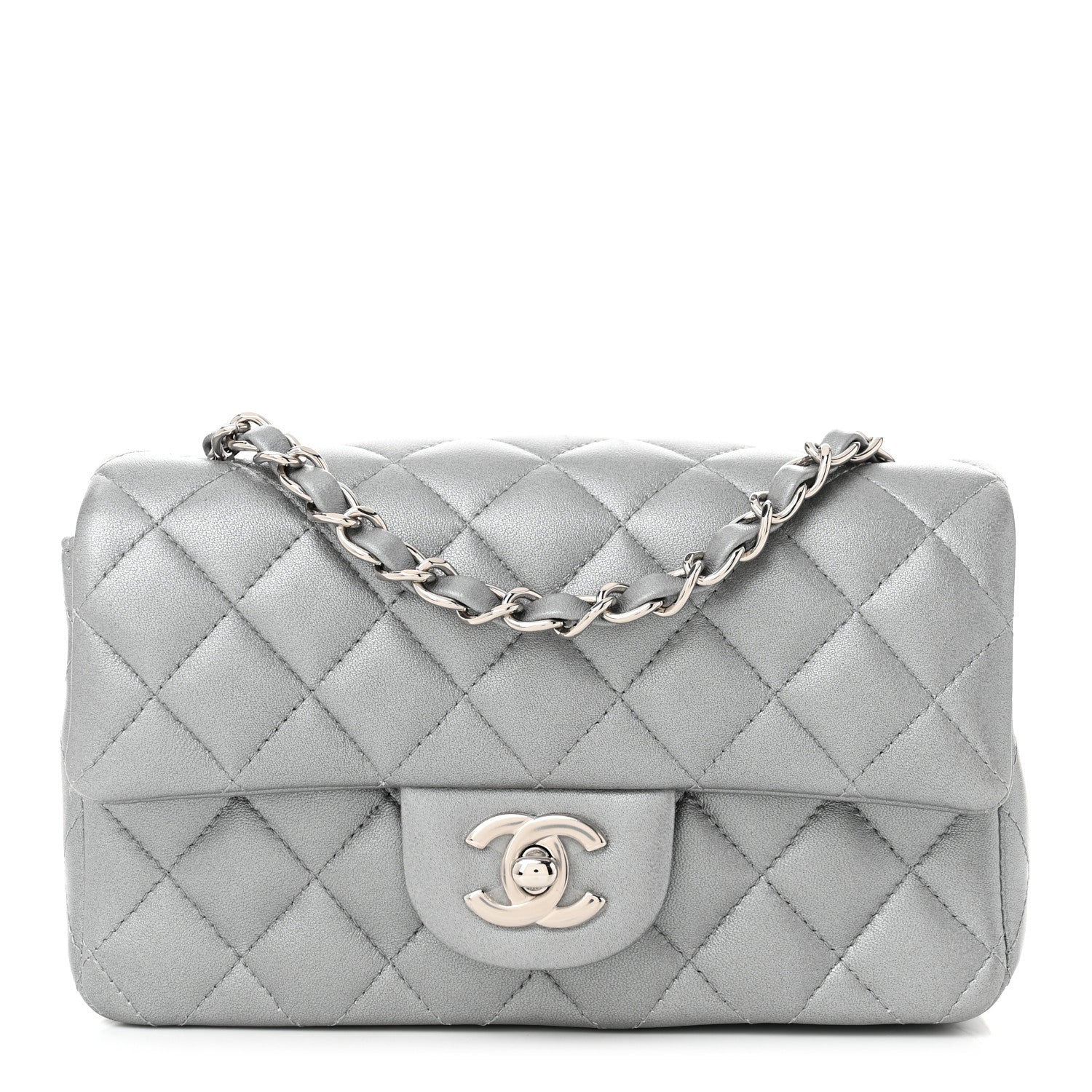 Chanel Metallic Lambskin Quilted Mini Rectangular Flap Silver 1 of 10