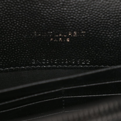 Saint Laurent Grain De Poudre Matelasse Chevron Monogram Monochrome Envelope Chain Wallet Black 7 of 14