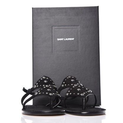 Saint Laurent Suede Studded Ella Sandals 39 Black 8 of 8