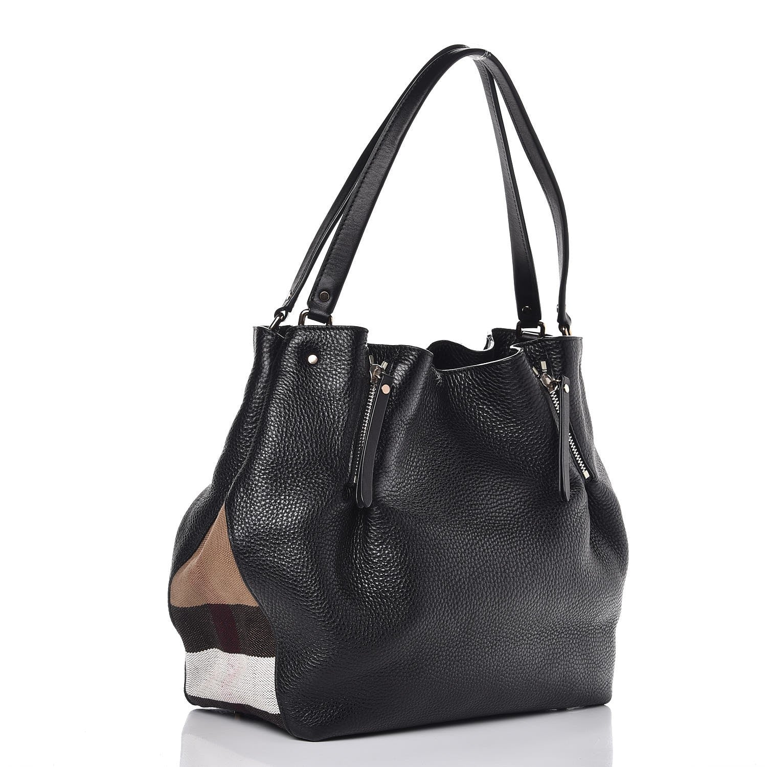 Burberry Grainy Calfskin House Check Medium Maidstone Black 3 of 8