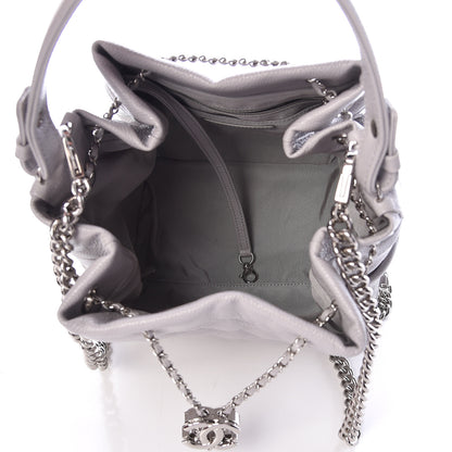 Chanel Grained Calfskin Quilted Medium CC Chain Bucket Drawstring Bag Light Grey 5 of 10