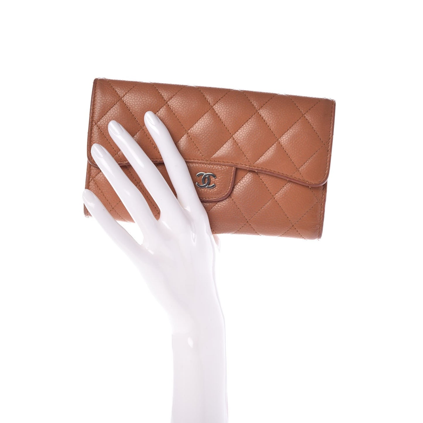 Caviar Quilted Large Flap Wallet Brown
