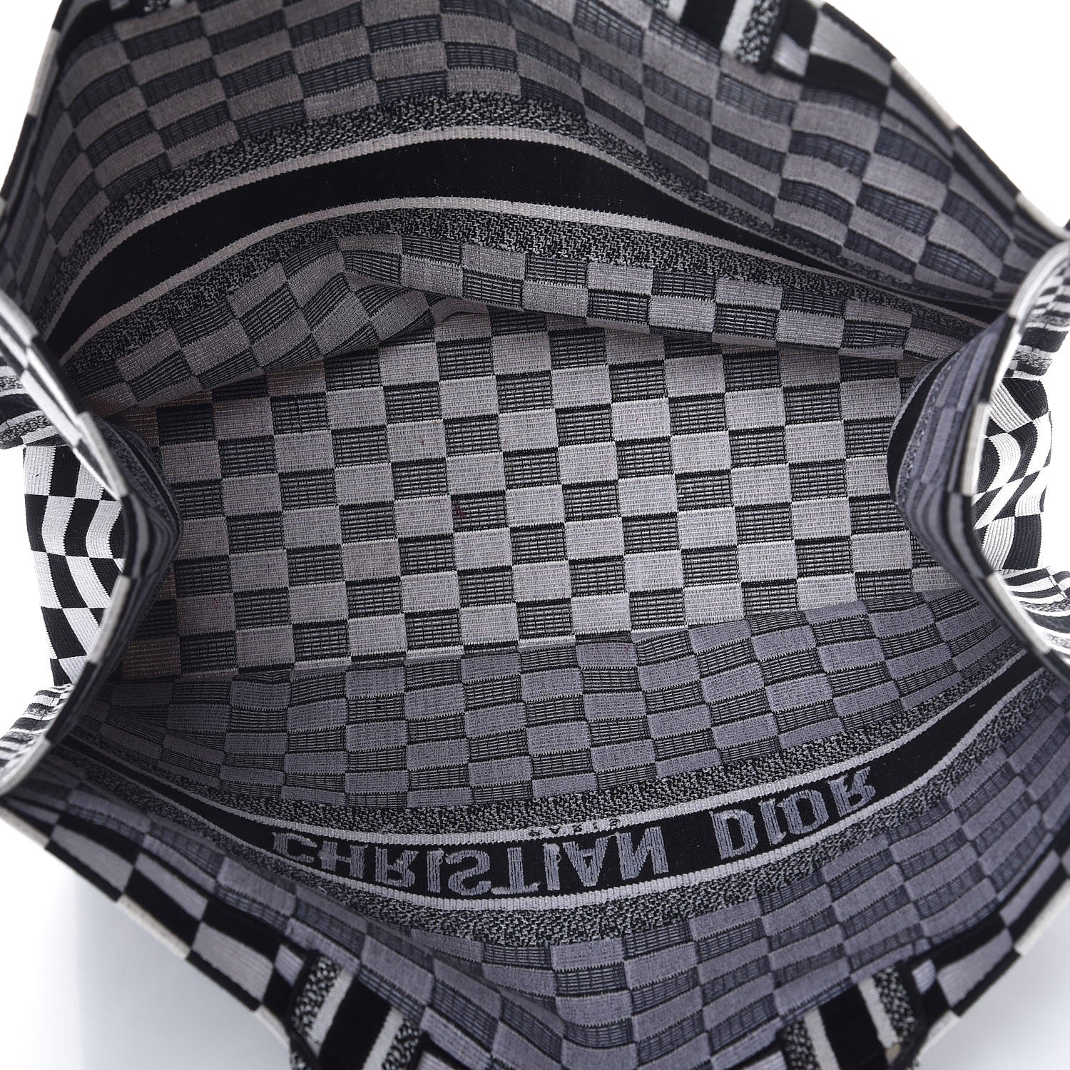 Christian Dior Canvas Embroidered Checkered Book Tote Black White 5 of 10