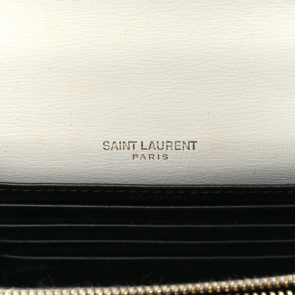 Saint Laurent New Aspen Calfskin Bi-Color Monogram Sunset Chain Wallet Black Dirty White 6 of 9