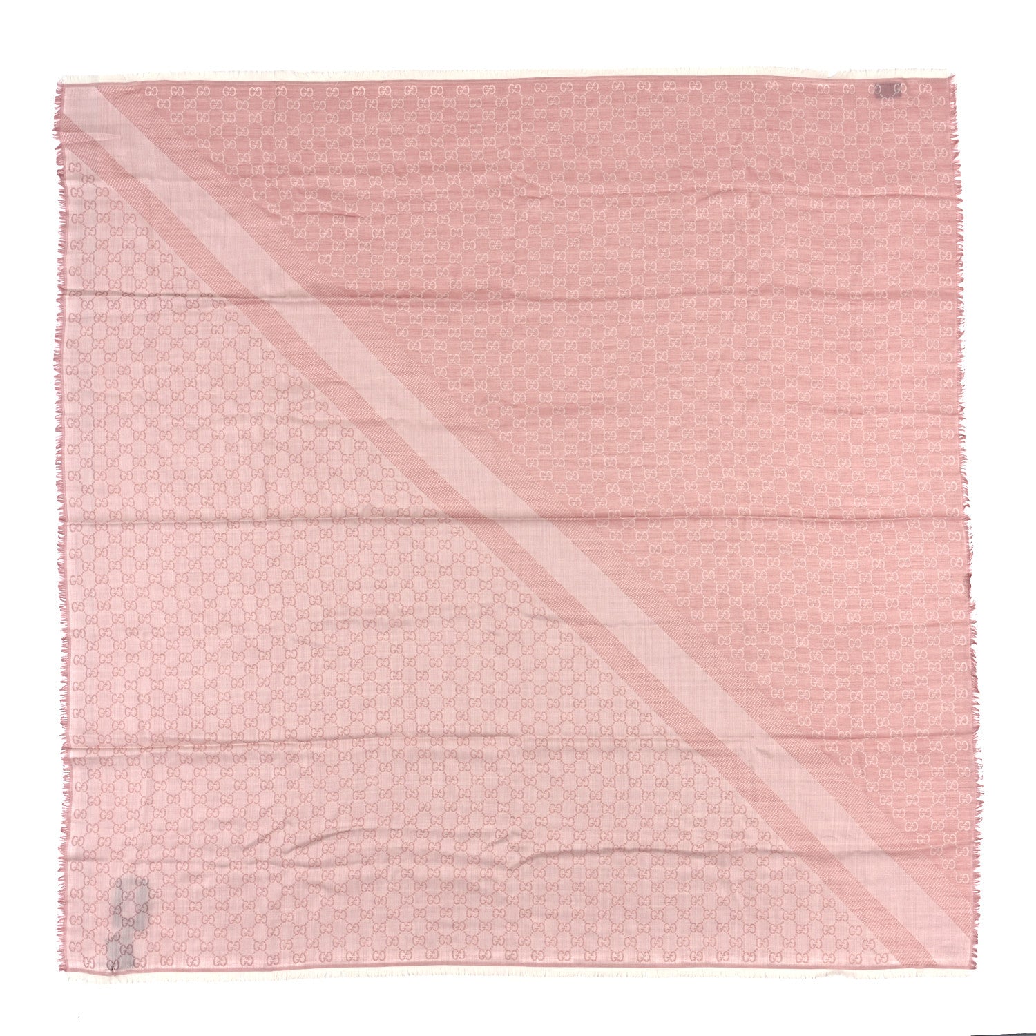 Gucci Wool Silk Monogram GGWeb Fringe Shawl Rose Ivory 1 of 3