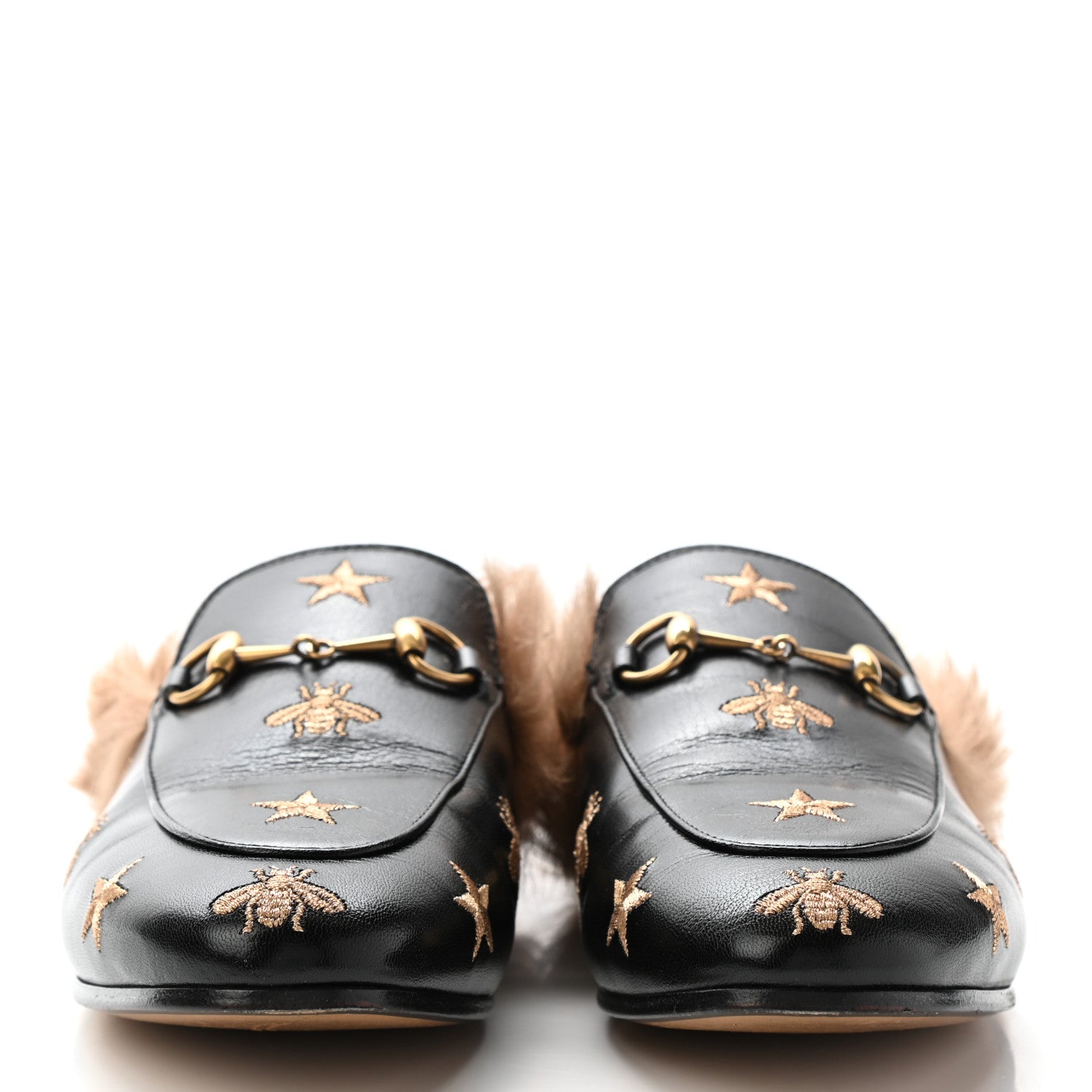 Gucci Goatskin Fur Bee Star Embroidered Womens Princetown Slippers 38.5 Black 2 of 10