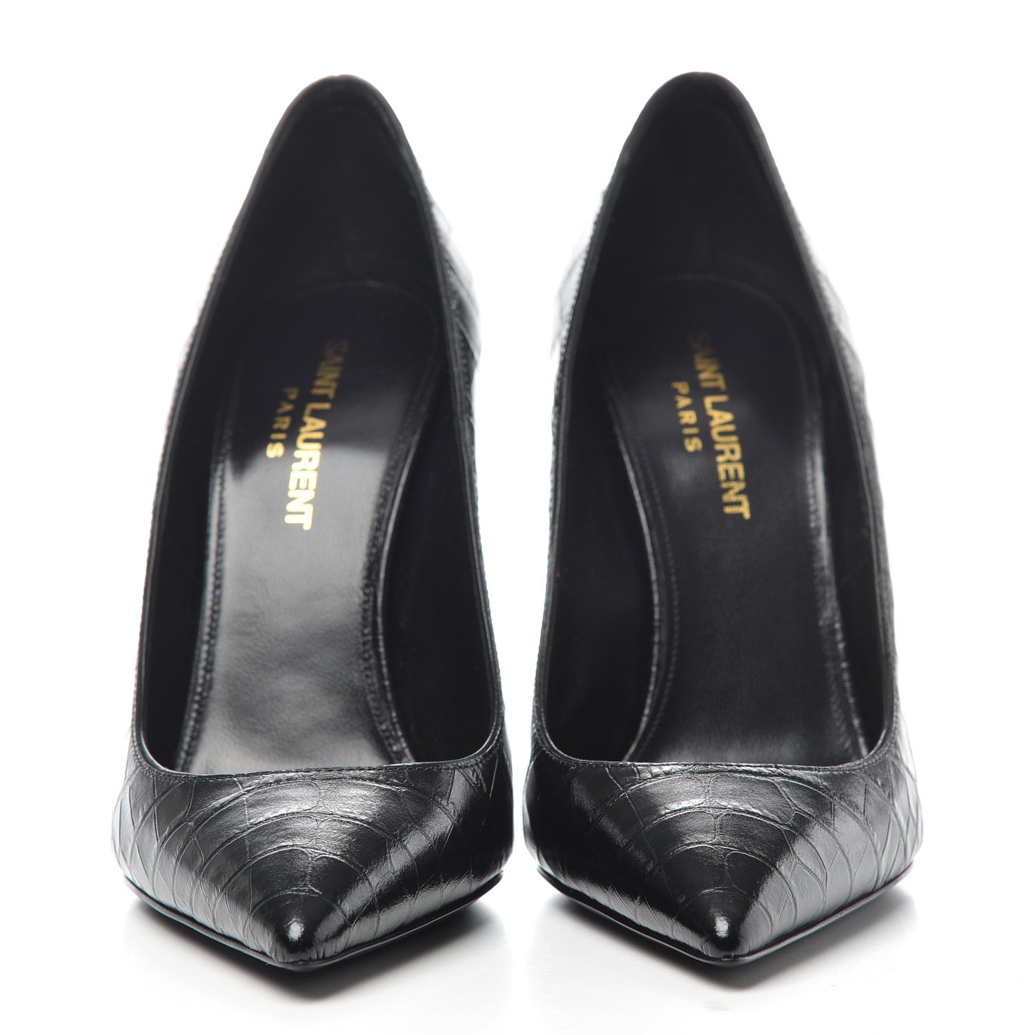 Saint Laurent Calfskin Crocodile Embossed Opyum 110 Pumps 36.5 Black 2 of 9