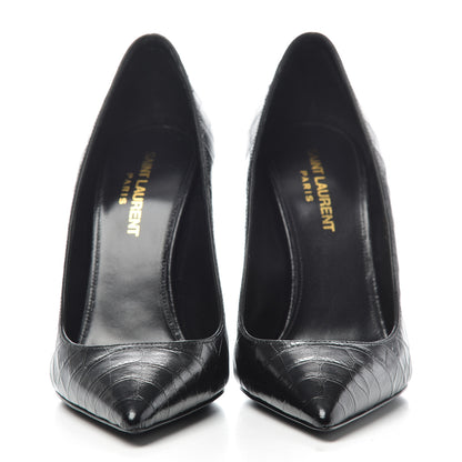 Saint Laurent Calfskin Crocodile Embossed Opyum 110 Pumps 36.5 Black 2 of 9