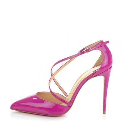 Christian Louboutin Patent Cross Blake 100 Pumps 37.5 Rose Indien 1 of 7