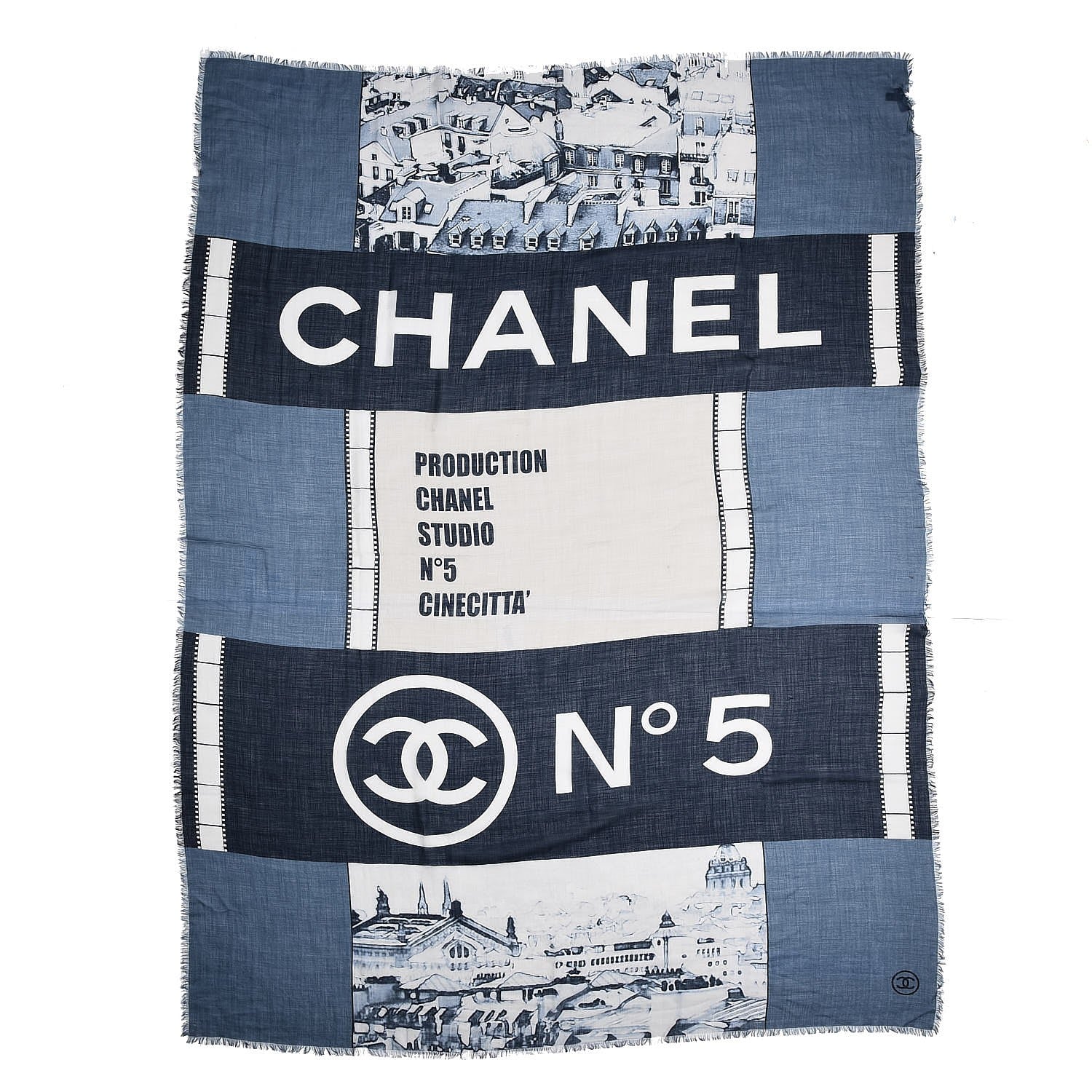 Chanel Cashmere CC Cinema Scarf Blue White 6 of 9