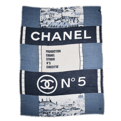 Chanel Cashmere CC Cinema Scarf Blue White 6 of 9