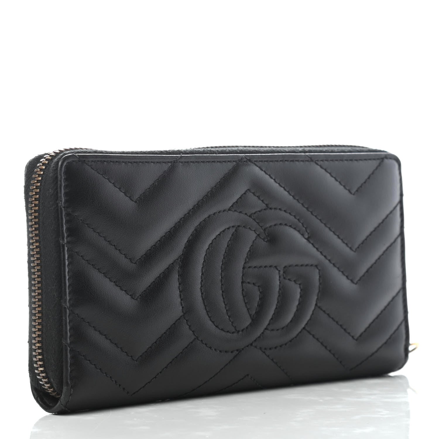 Gucci Calfskin Matelasse GG Marmont Zip Around Wallet Black 3 of 8