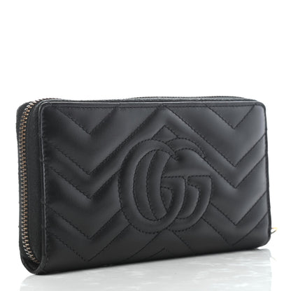 Gucci Calfskin Matelasse GG Marmont Zip Around Wallet Black 3 of 8