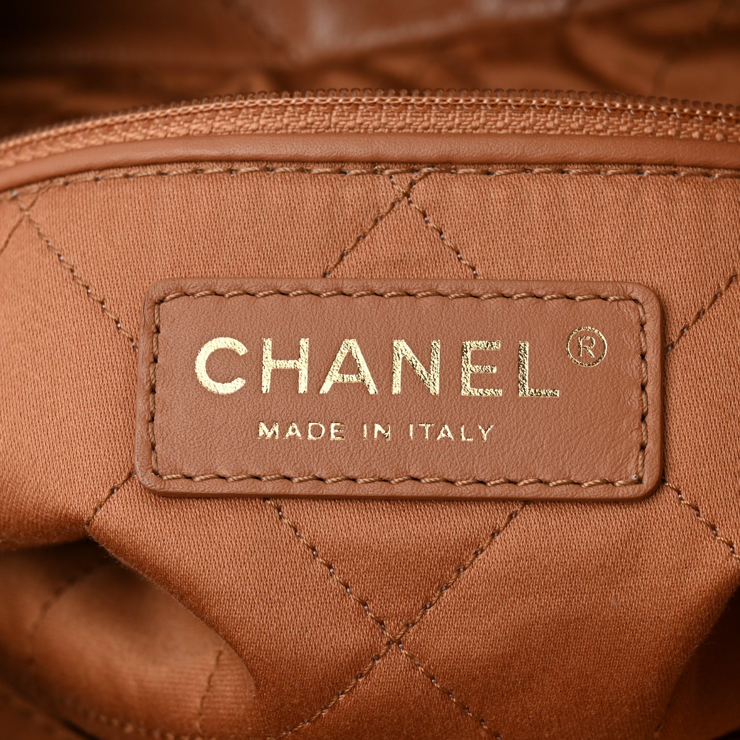 Shiny Calfskin Quilted Small Chanel 22 Camel