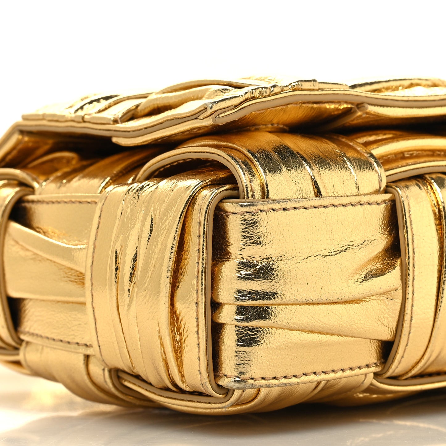 Metallic Calfskin Intreccio Plisse Cassette Crossbody Bag Gold