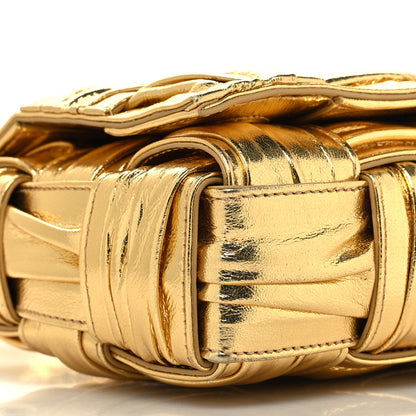 Bottega Veneta Metallic Calfskin Intreccio Plisse Cassette Crossbody Bag Gold 8 of 10