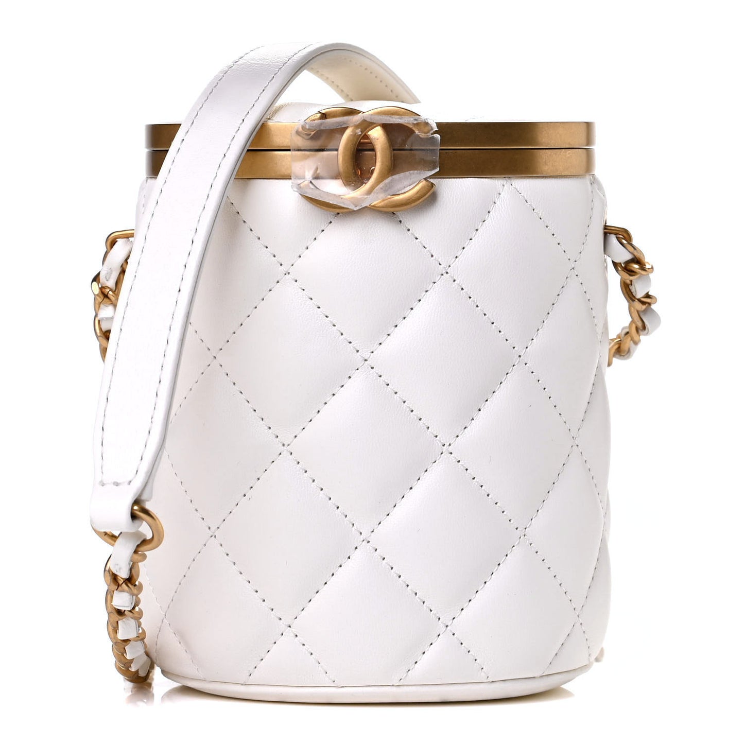 Lambskin Quilted Mini Crown Box Bag White