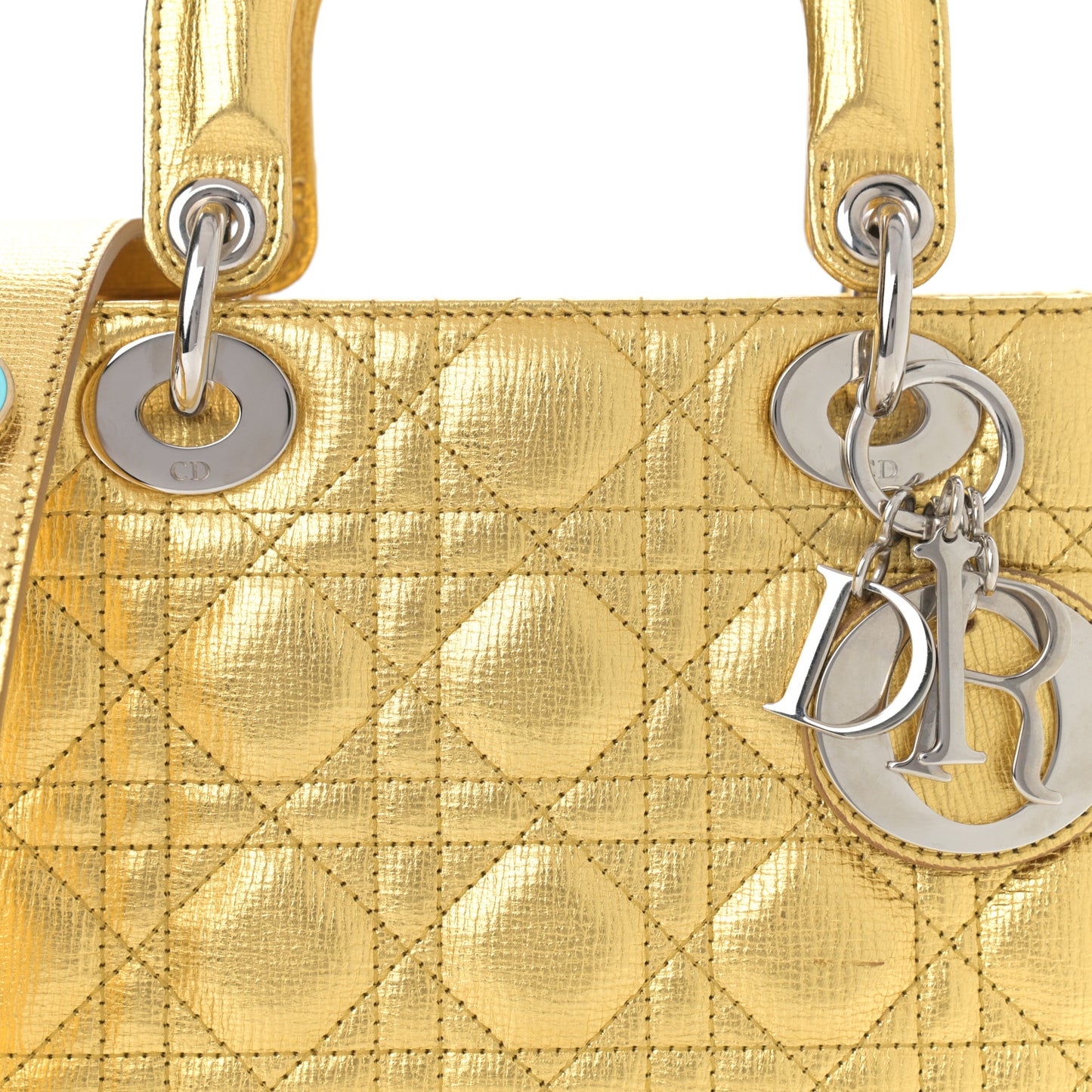 Metallic Grained Calfskin Cannage Small Lucky Badges My Lady Dior Gold